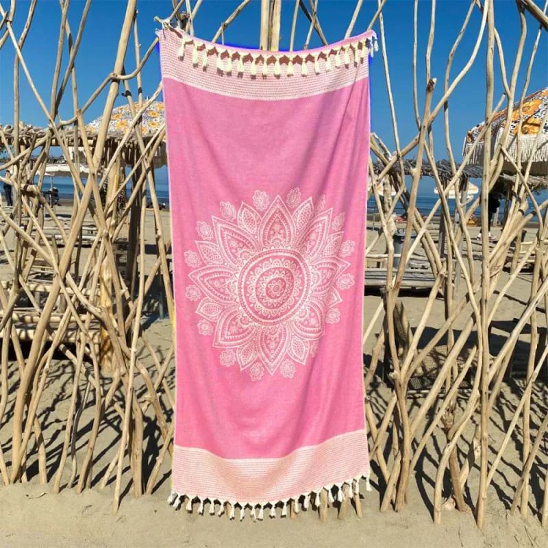 Rosa hamamhandduk Boho med invävt mönster 200x95 cm