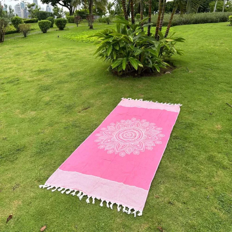 Rosa hamamhandduk Boho med invävt mönster 200x95 cm
